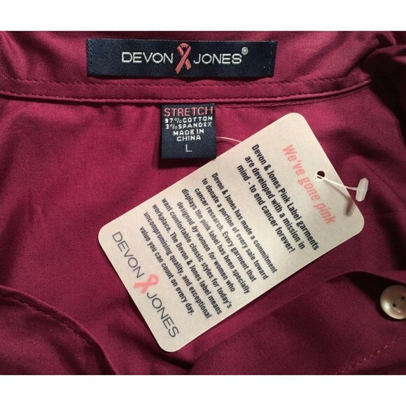 DEVON & JONES Stretch Poplin Button-down Blouse, BERRY, NWT, Size L - Picture 3 of 7